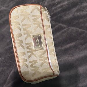 Michael Kors Gold and Brown Logo Wristlet